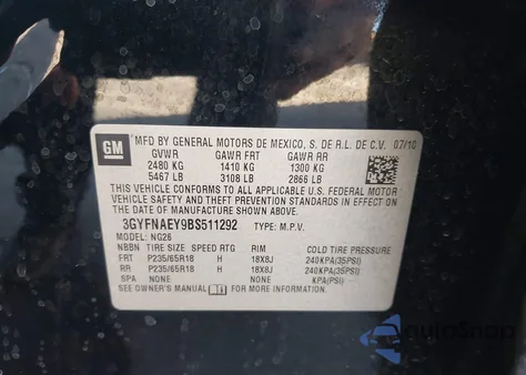 2011 Cadillac Srx Luxury Collection from USA, damaged, VIN 3GYFNAEY9BS511292